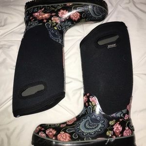 Bogs Womens Mesa Black/floral High Rainboots Size 7 Neo-Tech Neoprene Farm